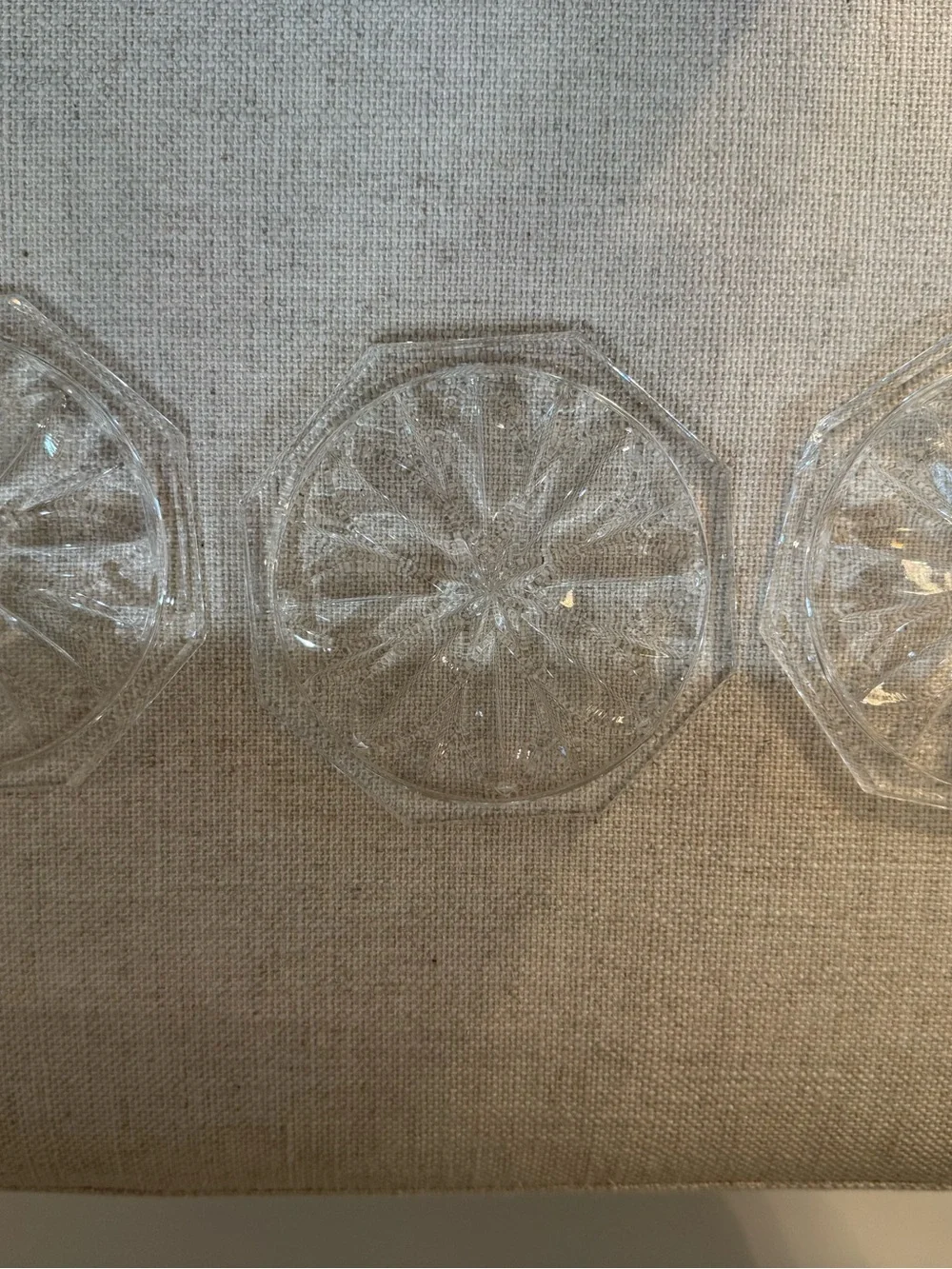 Set of 3 Vintage FB Rogers Clear Crystal Octagonal Coasters Raised Starburst